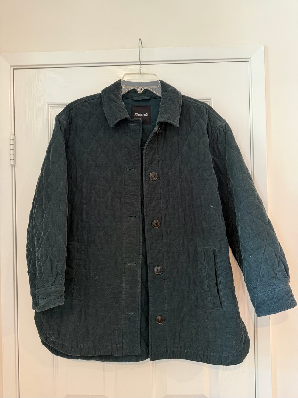 Madewell Quilted Shirt Jacket in Deep Green